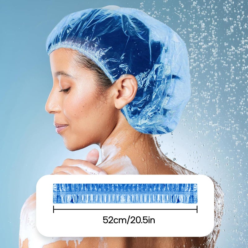 Years calm 100+10 Shower Caps Disposable  Waterproof Plastic Bath Caps  Elastic Hair Processing Caps for Women Man Kids Girls  Hotel  Home Use (Blue) - Image 2